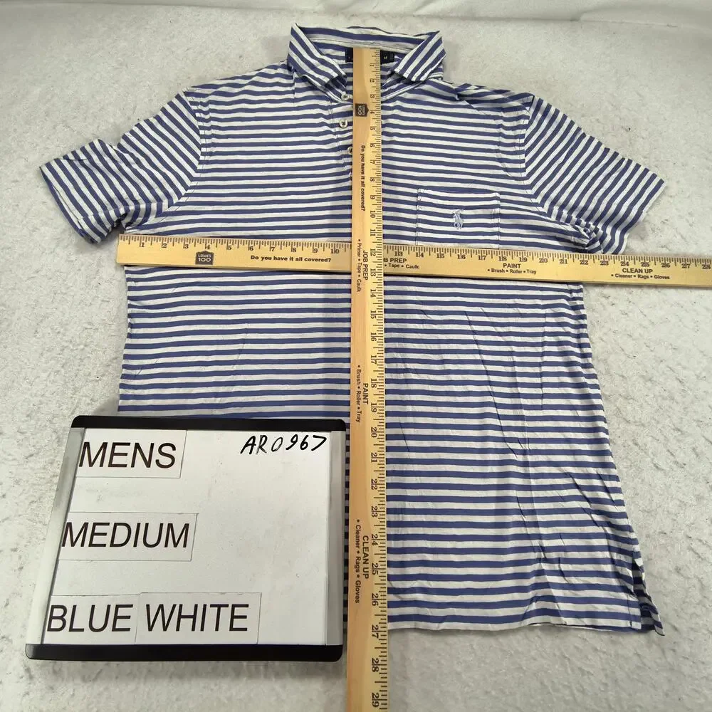 Polo Ralph Lauren Short Sleeve Collared Polo Shirt Mens Size Medium M Blue White